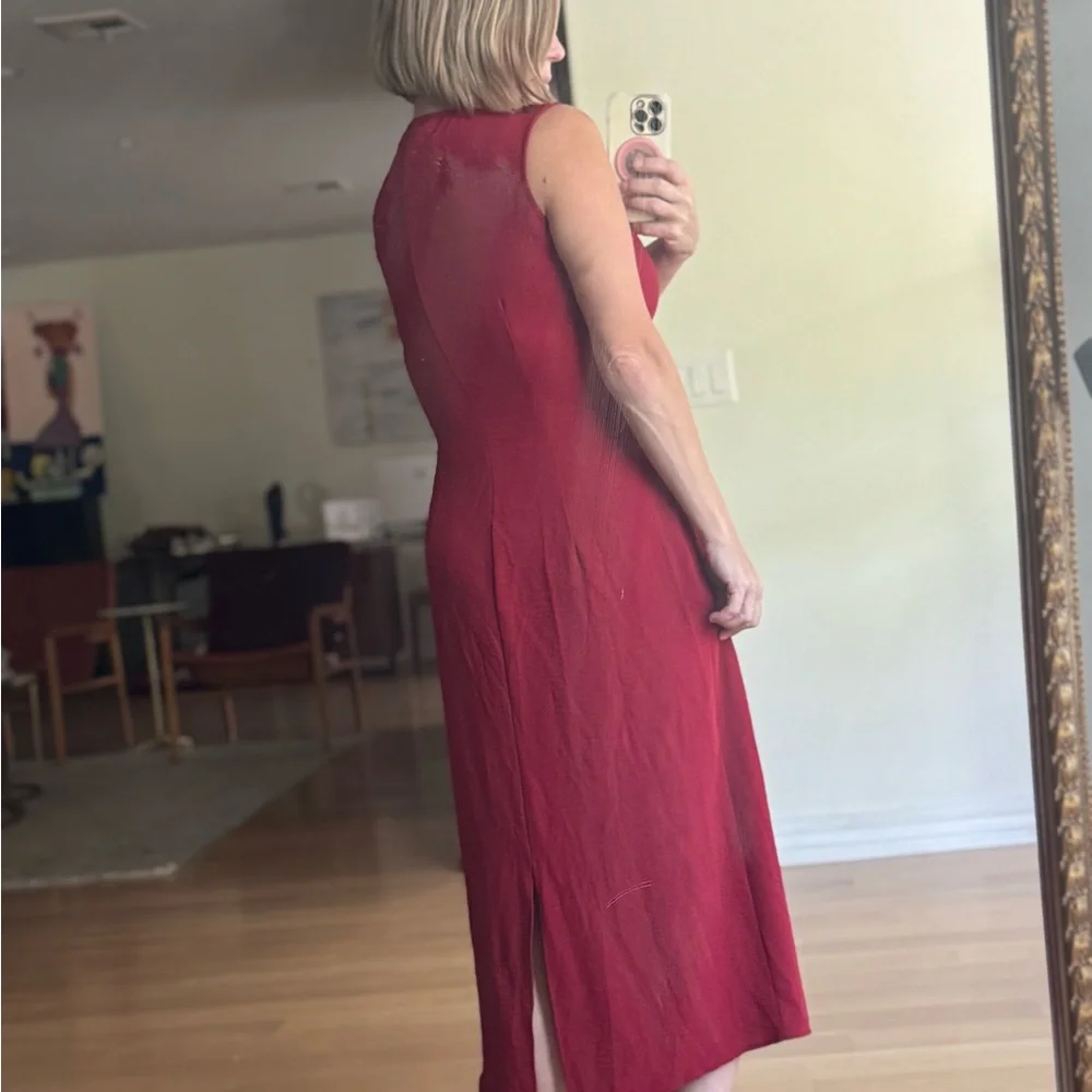 Mango Size 6 Elegant Figure Flattering Midi Burgundy Wine Maroon Tank Dress